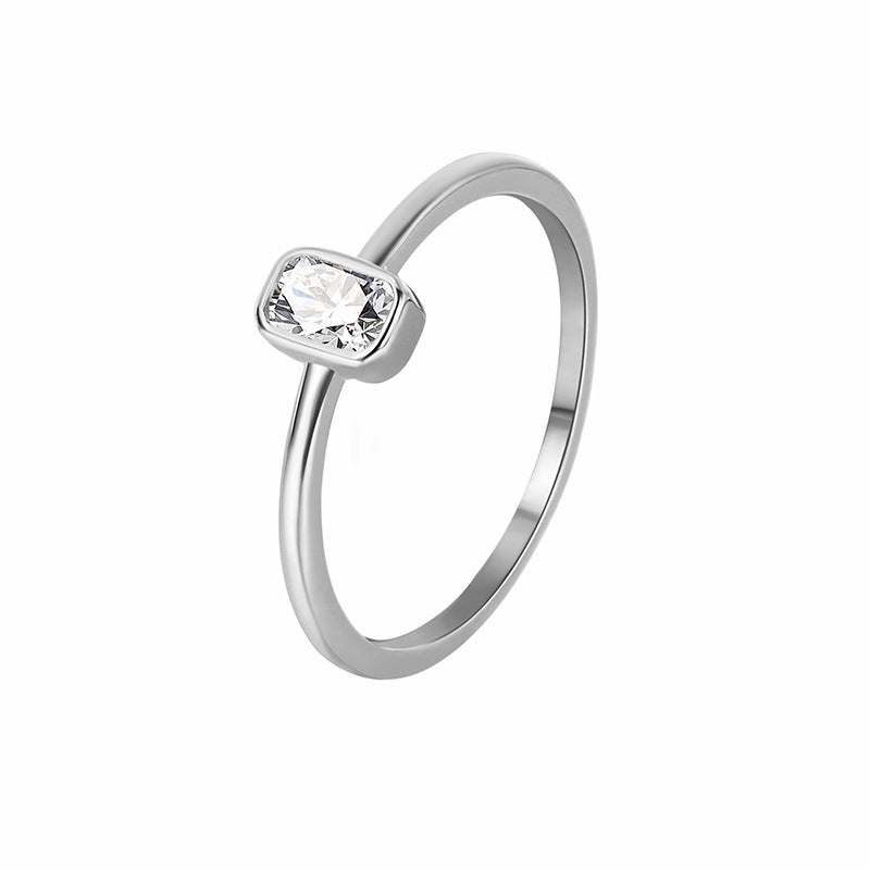 Bague femme en zircon carré – Style simple et élégant à la française