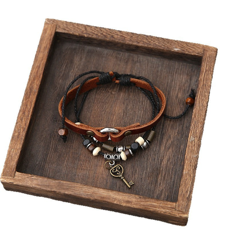 Bracelet couple clé & cadenas – Cuir tressé fait main, style rétro chic