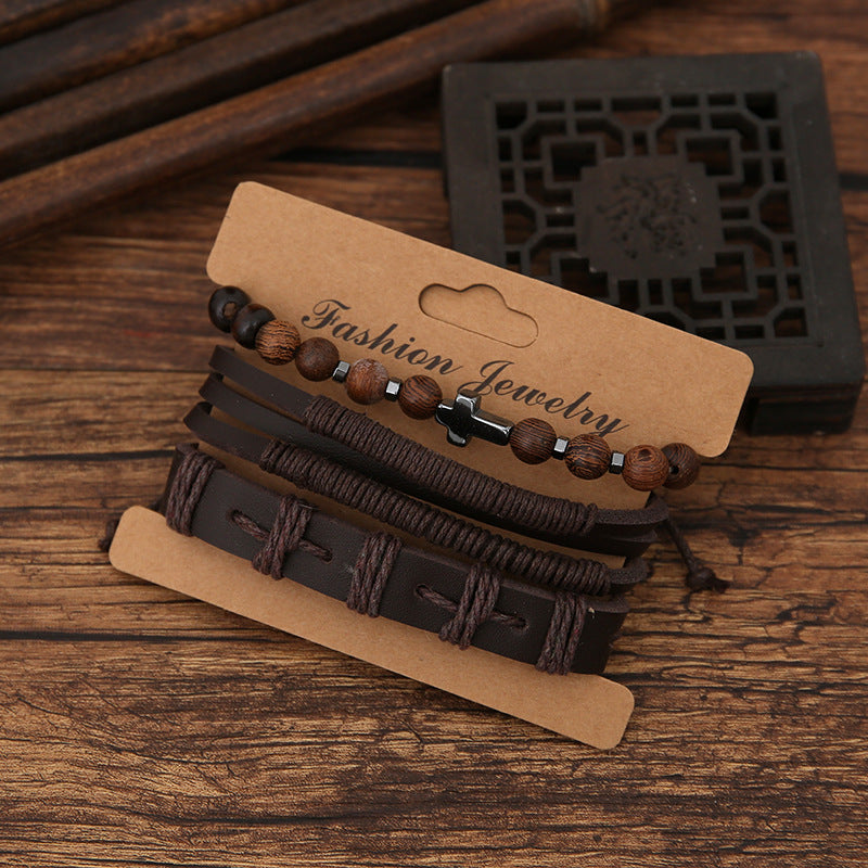 Bracelet homme - Croix en alliage couleur Café