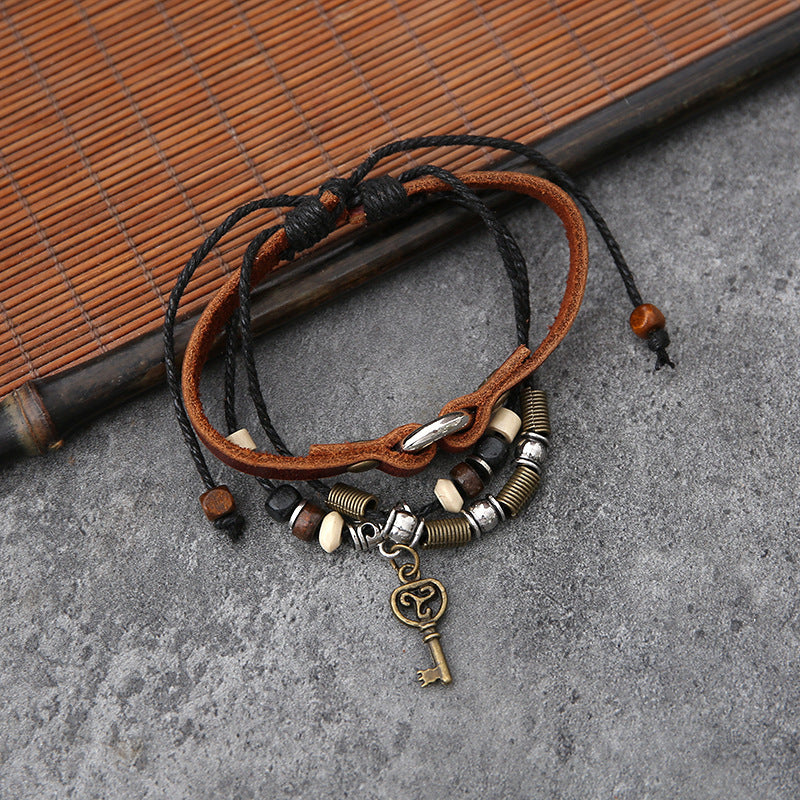 Bracelet couple clé & cadenas – Cuir tressé fait main, style rétro chic