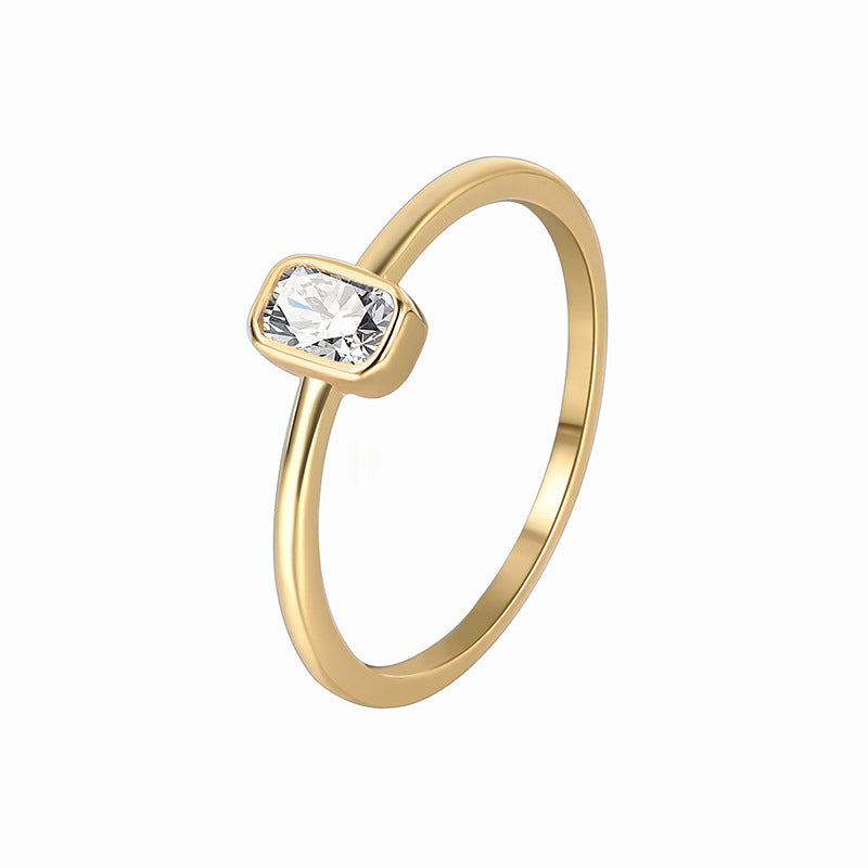 Bague femme en zircon carré – Style simple et élégant à la française