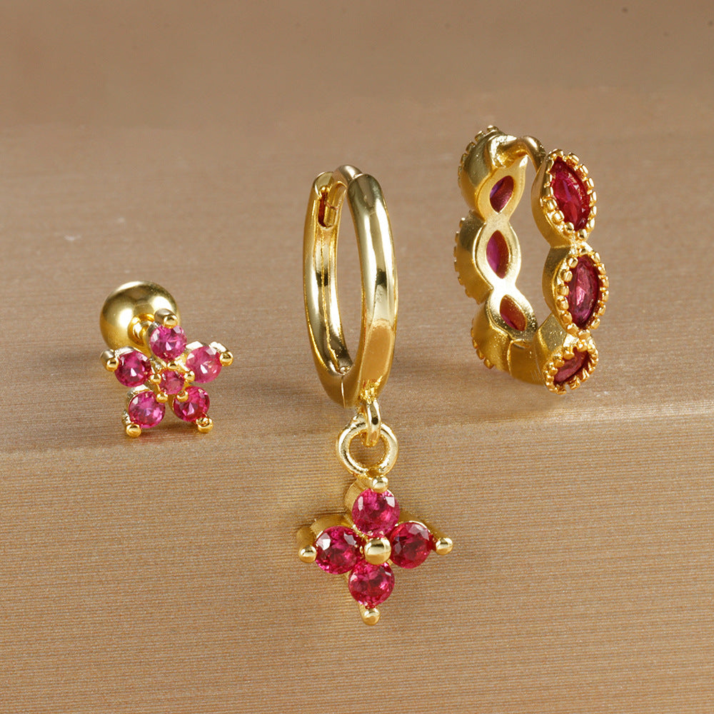 Boucles d’oreilles géométriques à fleurs en cristal