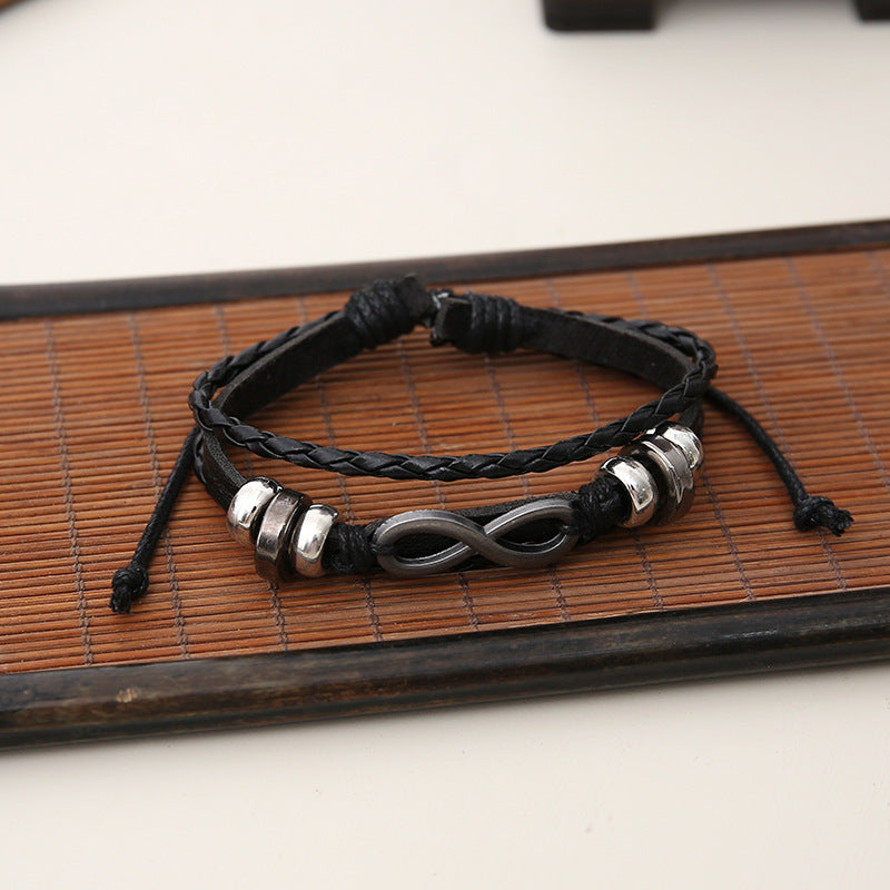 Bracelet homme punk multi-couches en cuir avec perles – Ensemble personnalisé de 6 pièces