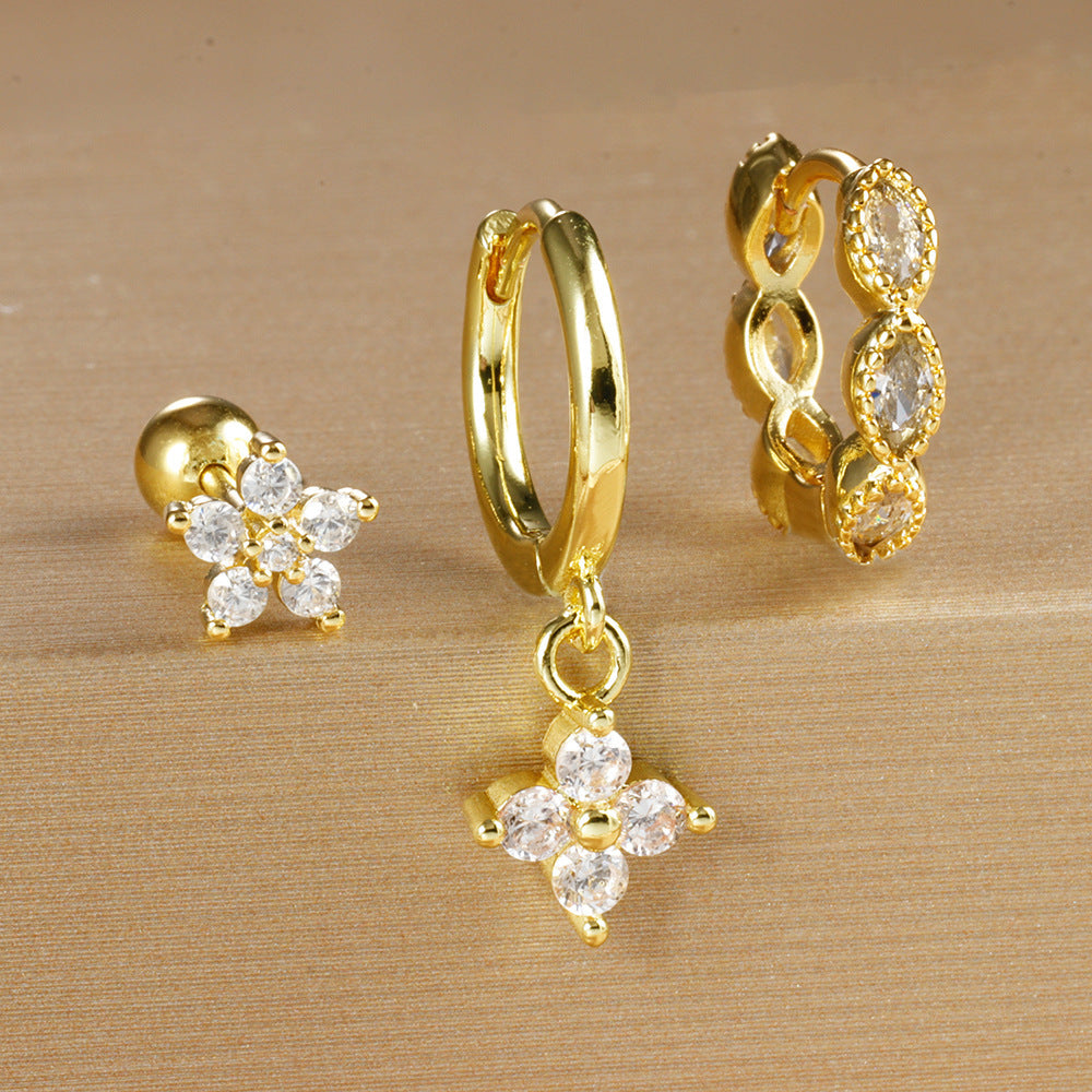 Boucles d’oreilles géométriques à fleurs en cristal