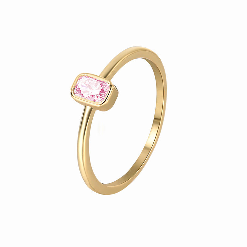 Bague femme en zircon carré – Style simple et élégant à la française